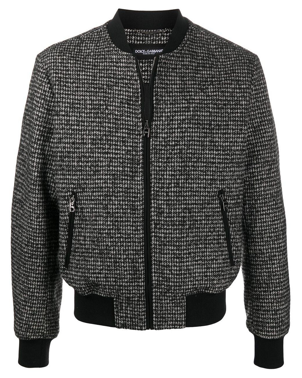 Dolce & Gabbana Wool Houndstooth-pattern Bomber Jacket in Black for Men ...