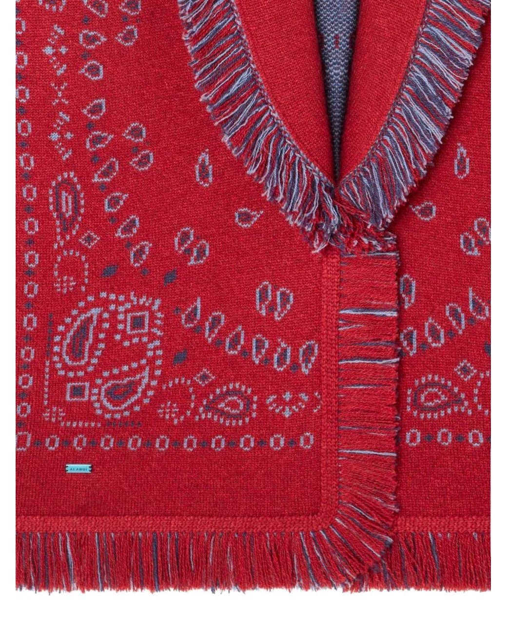 Alanui Red Bandana-Jacquard Fringe Cardigan