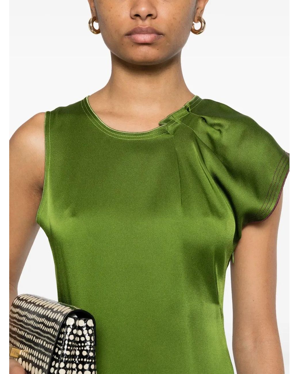 Victoria Beckham Green Asymmetric Hem Dress With Concealed Side Zip