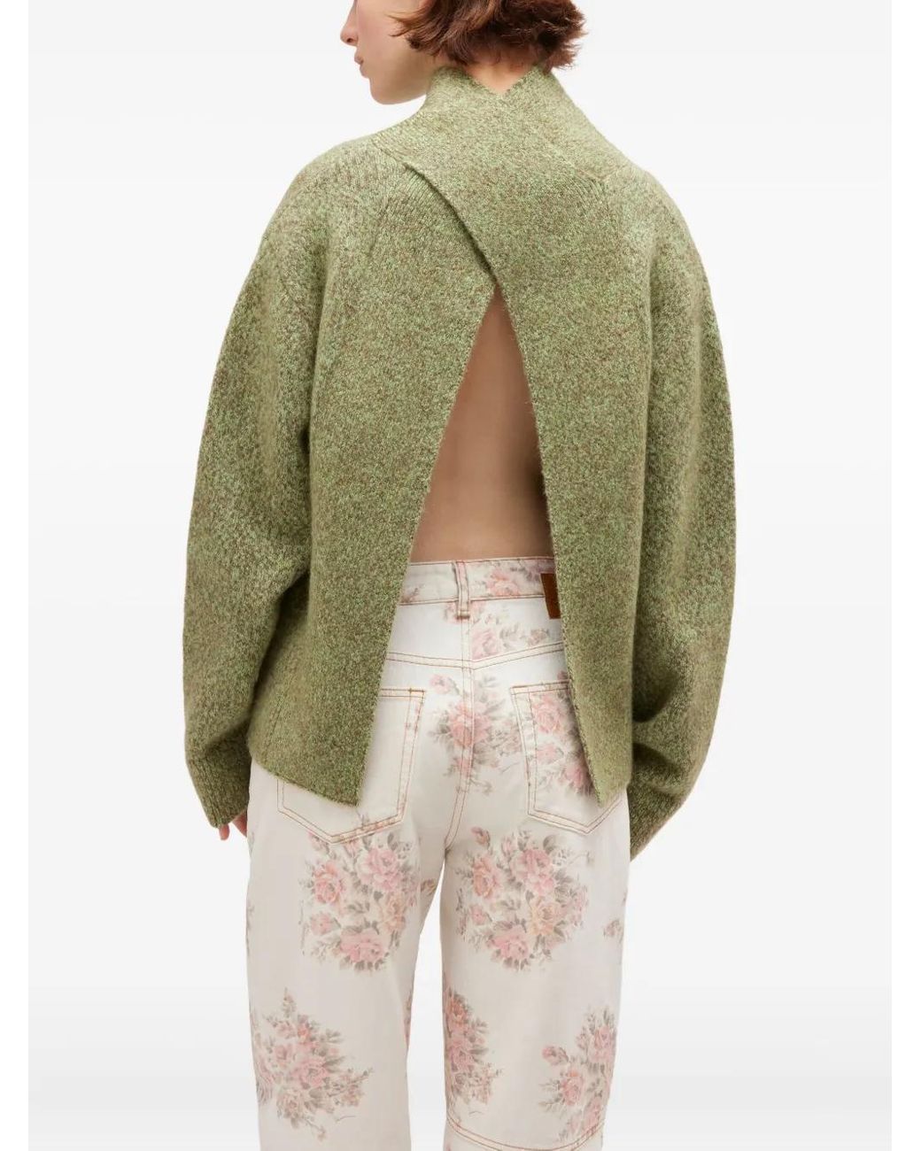Ganni Green Pullover Mit Stehkragen