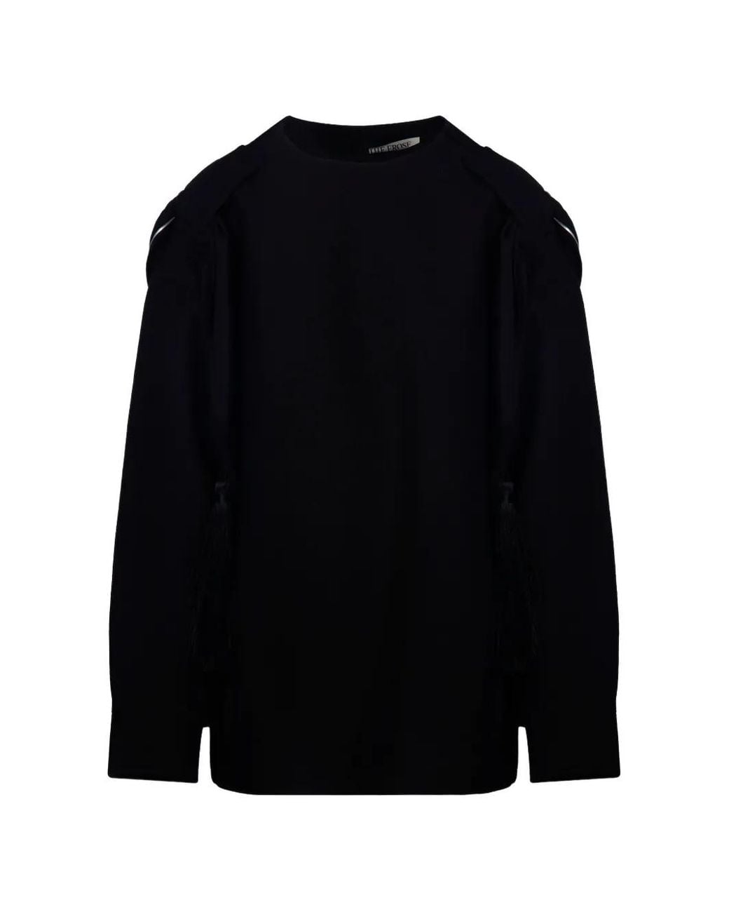 The Erose Black Tassel-Detail Scarf-Overlay Sweater