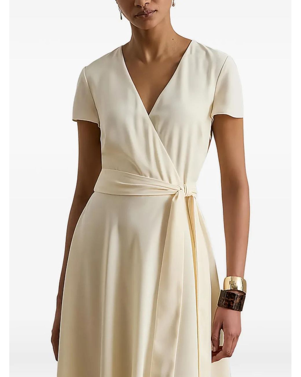 Ralph Lauren Natural Robe Mi-Longue Portefeuille À Manches Courtes