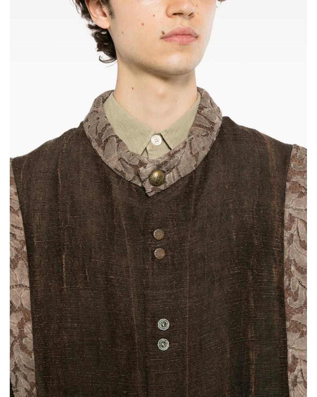 Commun's Brown Panelled Jacquard-Trim Jacket for men