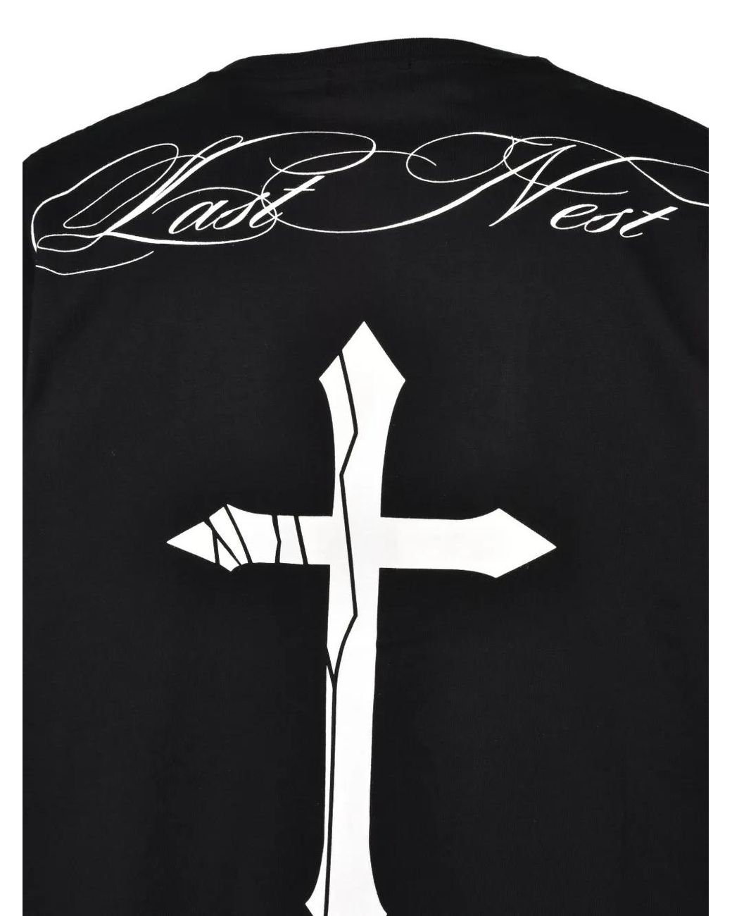 LAST NEST Black Cracked Cross Logo Graphic-Print T-Shirt for men