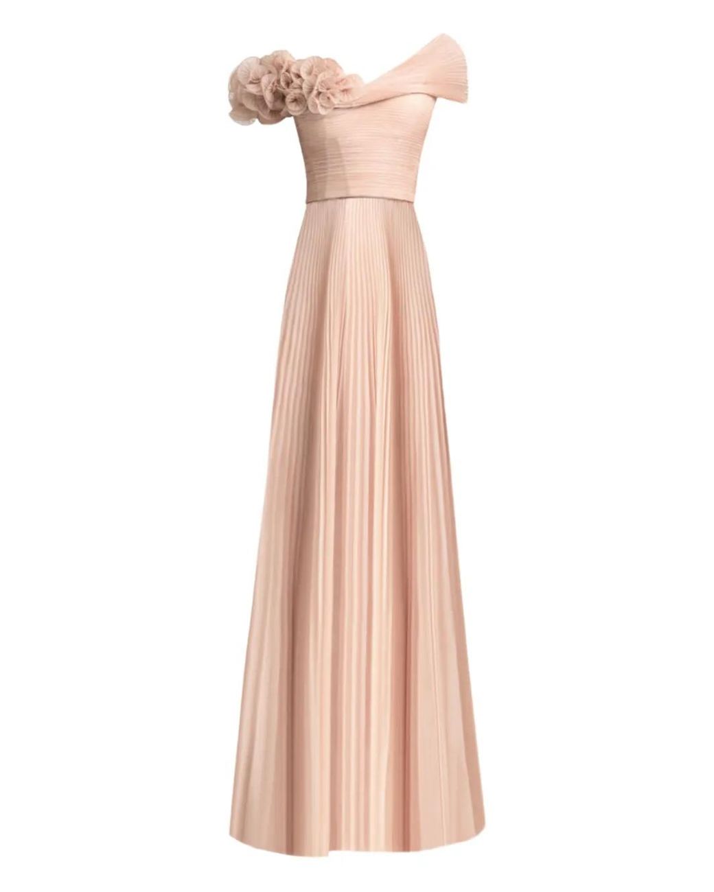 Gemy Maalouf Pink Asymmetrical-Neck Corset Maxi Dress