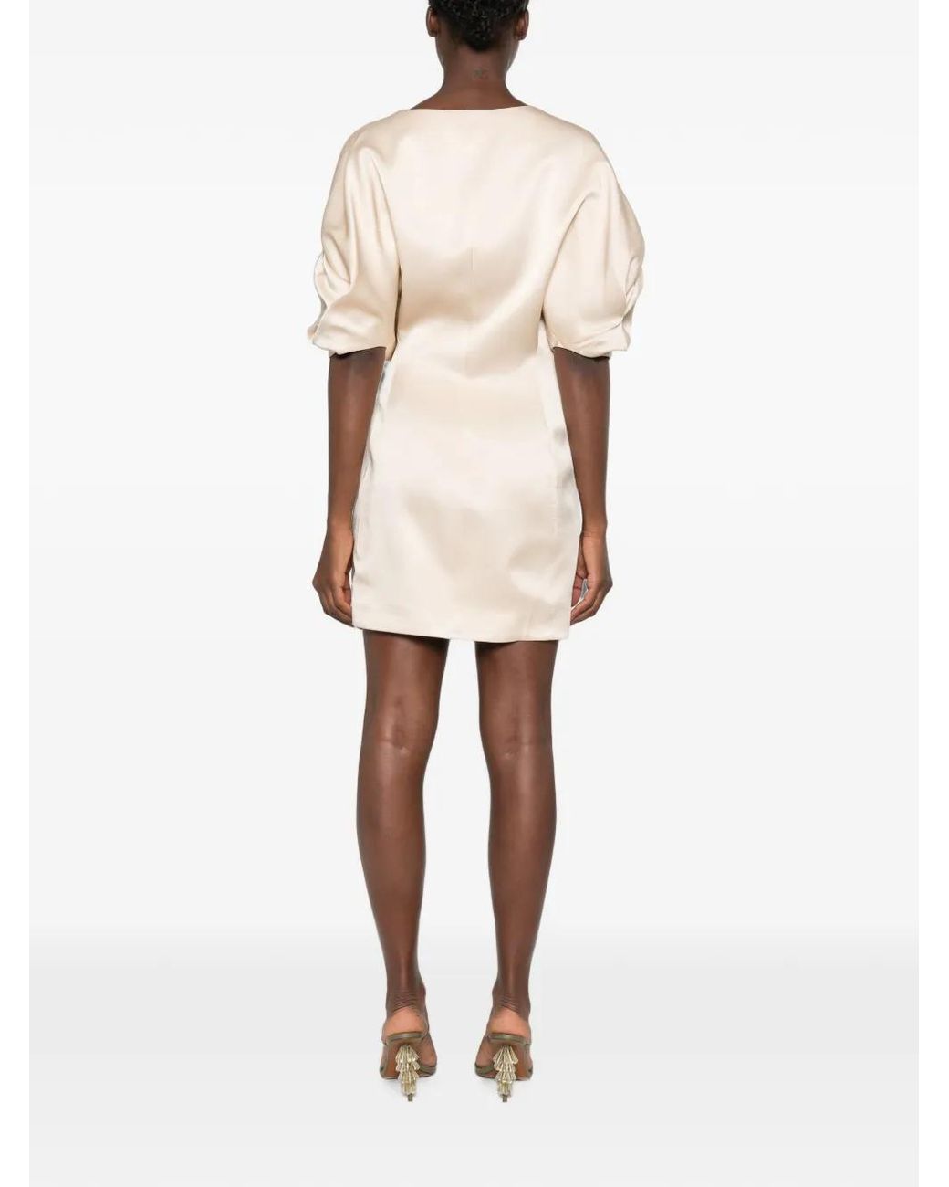 Raquel Diniz Natural Anastasia Button-Detail V-Neck Mini Dress