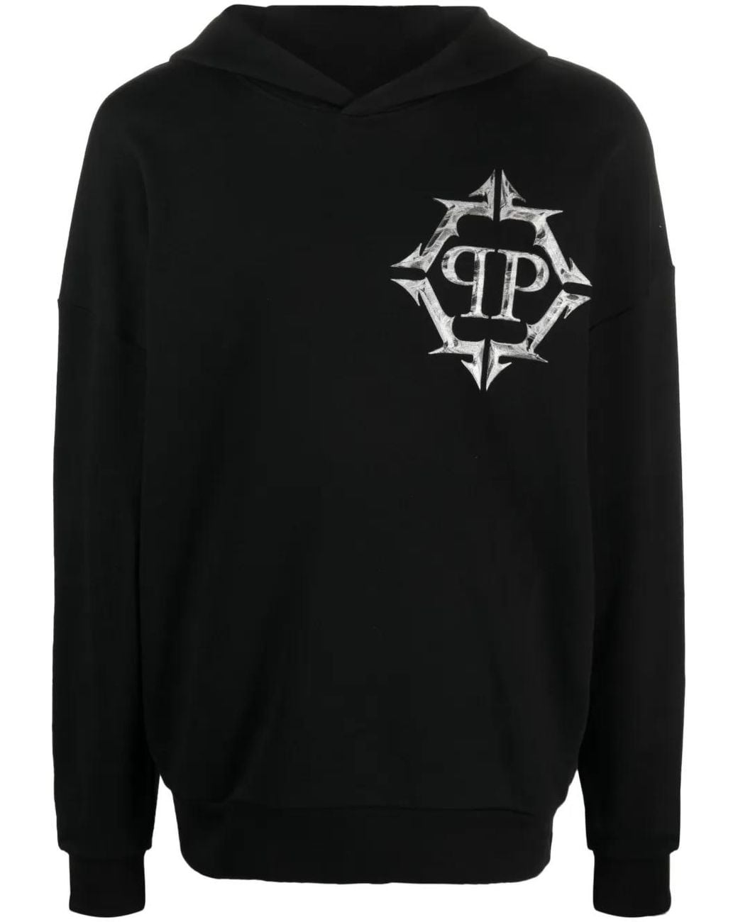Philipp Plein Black Chrome Logo-Print Hoodie for men