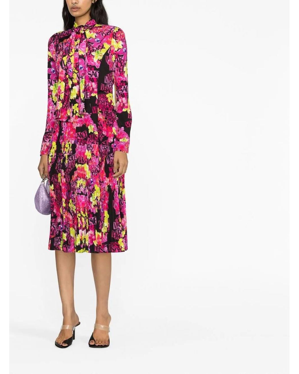 Versace Red Floral-Print Midi Dress