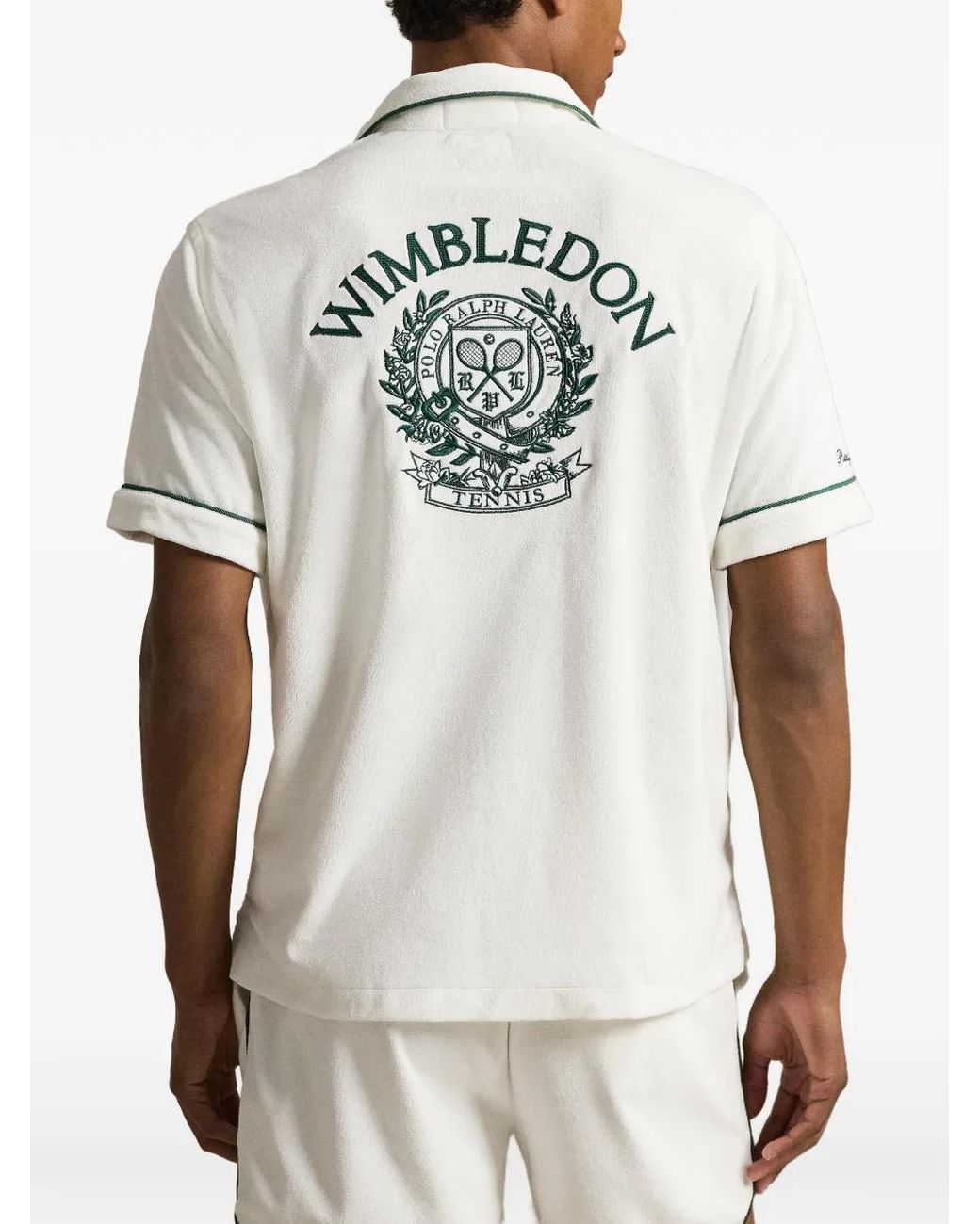 Polo Ralph Lauren White Wimbledon Crest Trim Camp Shirt for men