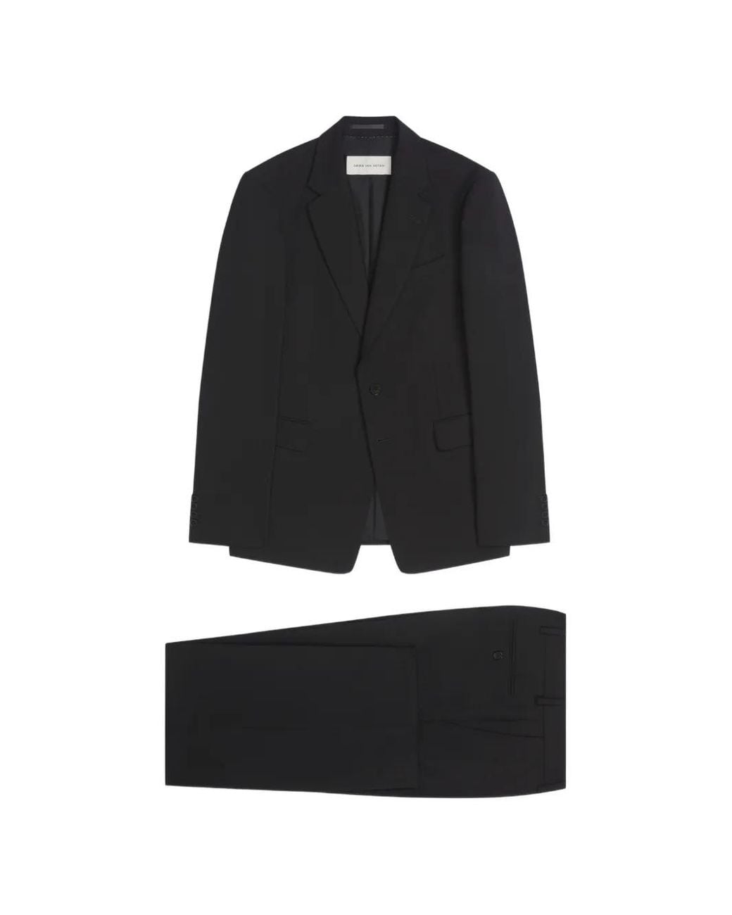 Dries Van Noten Black Slim Fit Cotton Wool Suit for men