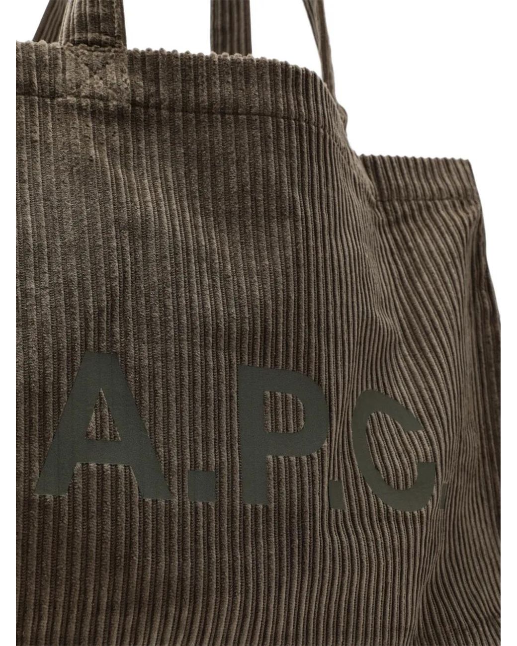 A.P.C. Brown Corduroy Logo-Print Tote Bag
