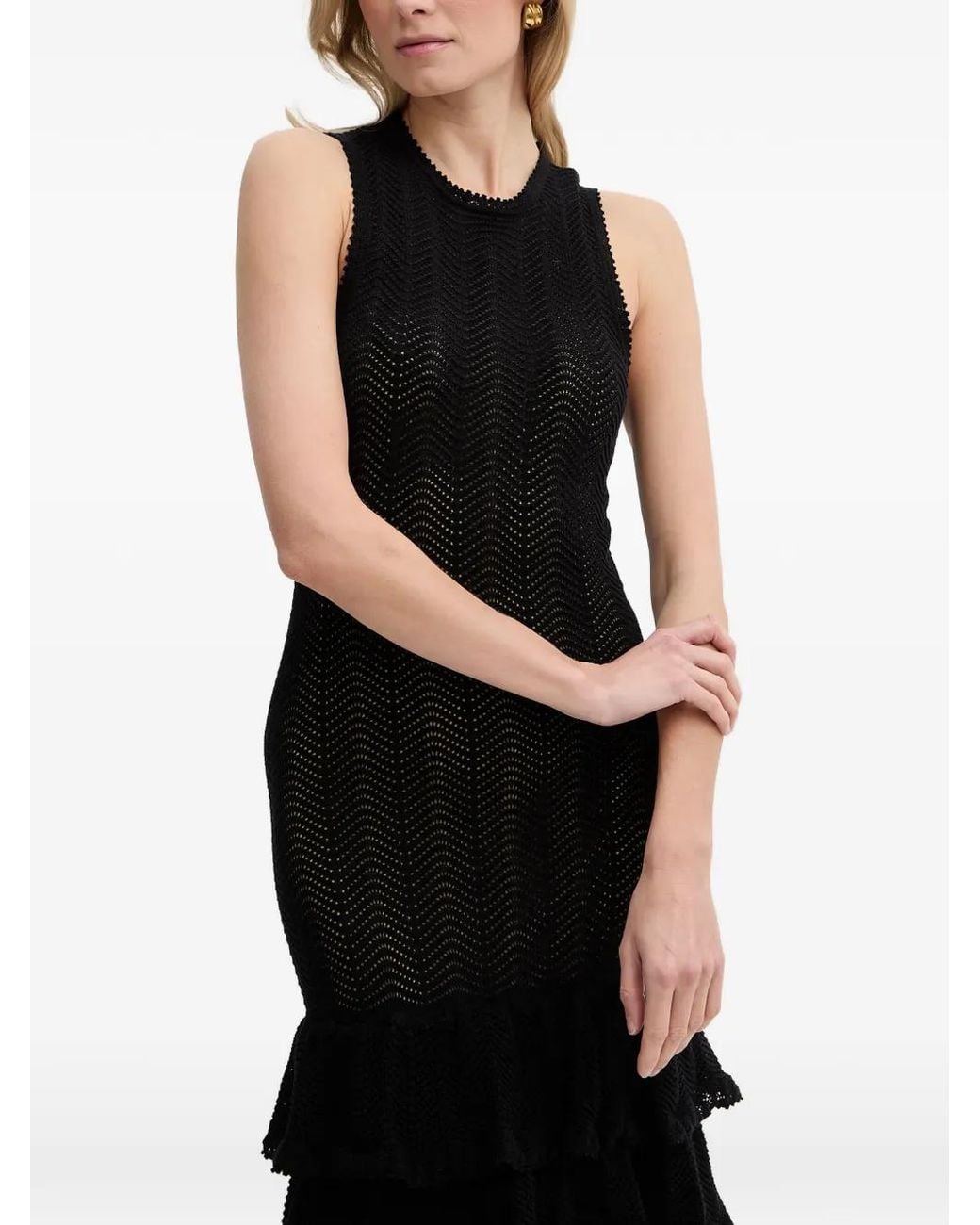 Twinset Black Tiered Pointelle-Knit Dress