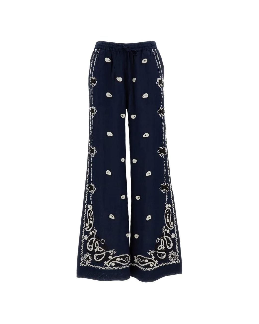 P.A.R.O.S.H. Blue Embroidered Wide-Leg Trousers