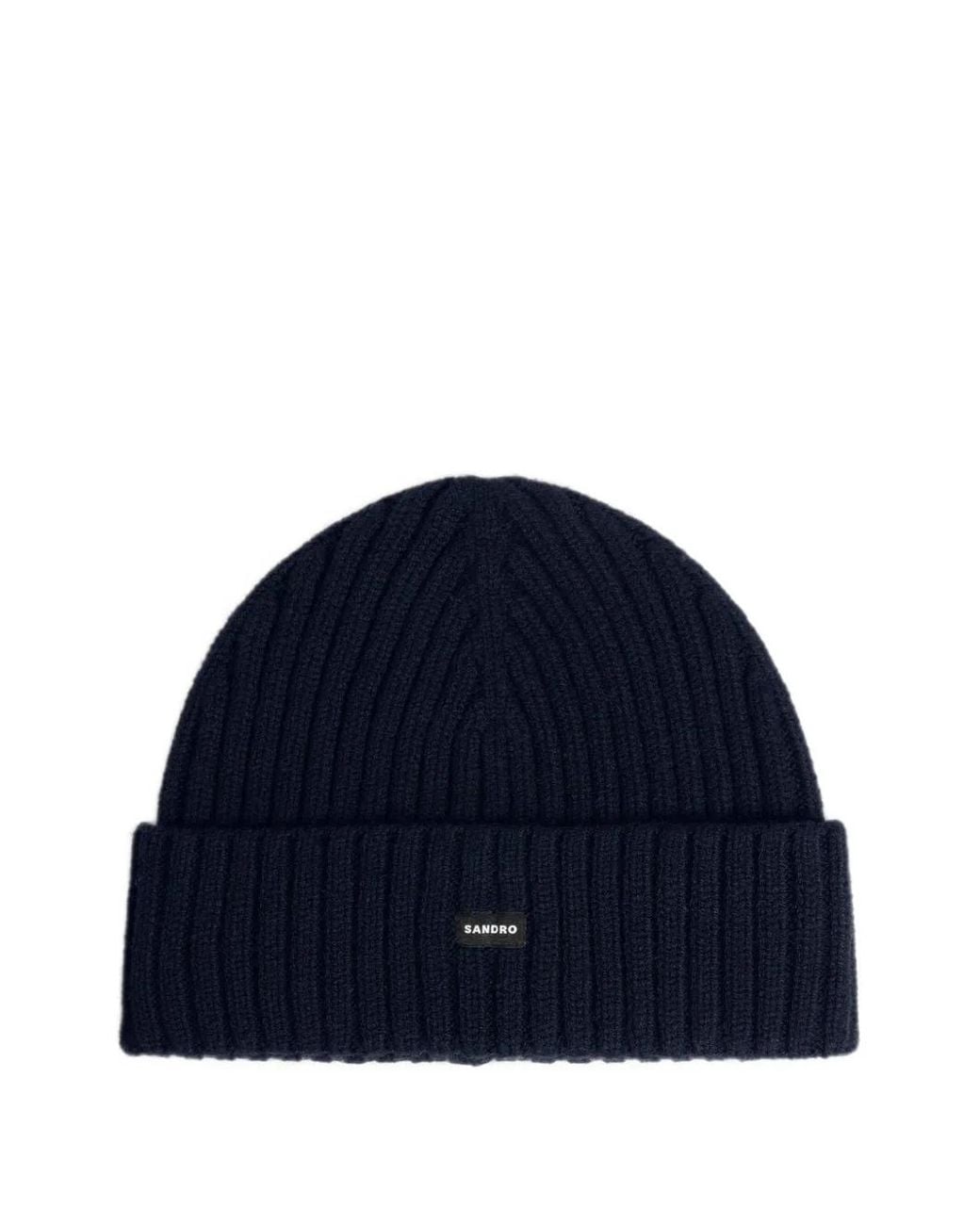 Sandro Blue Ribbed-Knit Beanie Hat for men