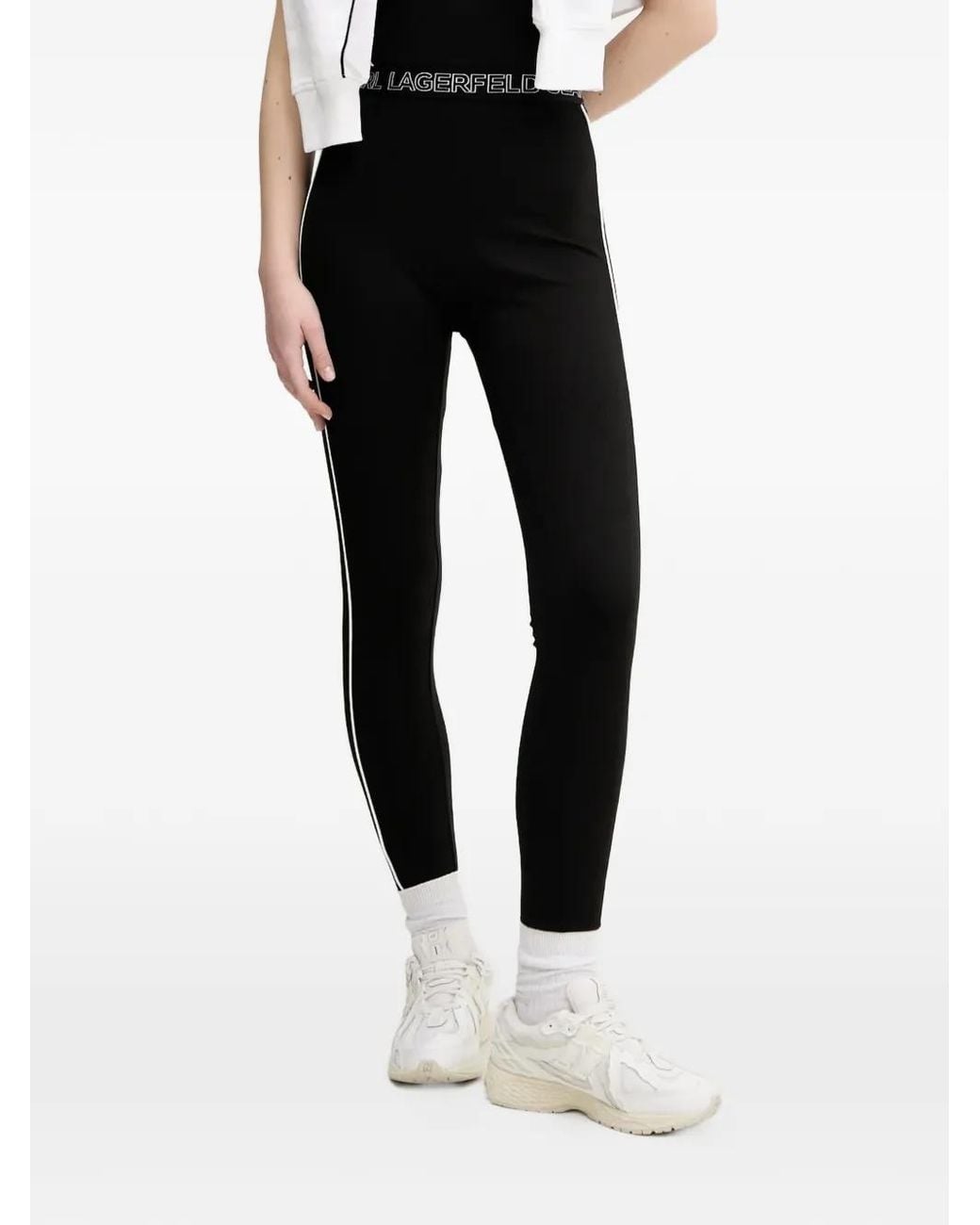 Karl Lagerfeld Black Logo-Waistband Side-Stripe Leggings