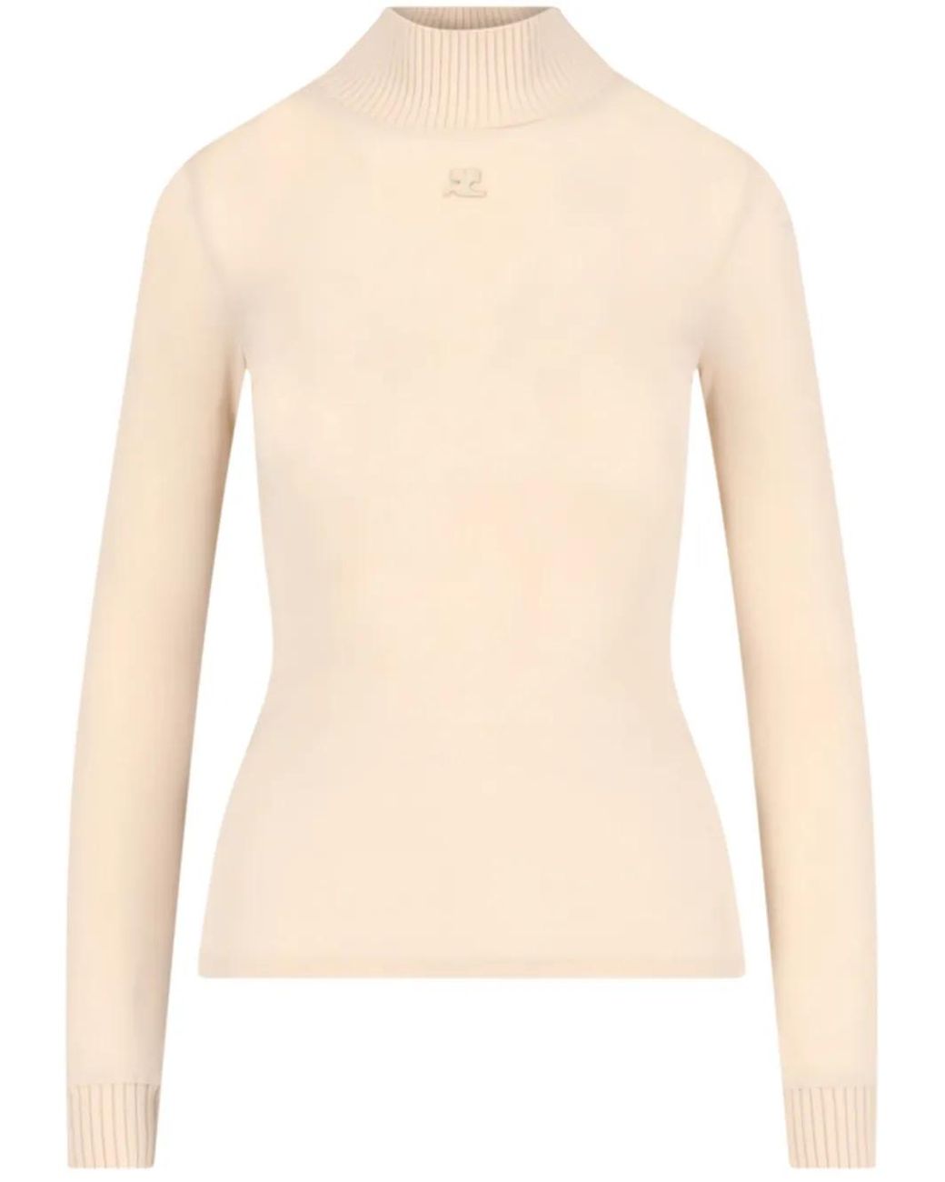 Courreges Natural Logo-Patch Roll-Neck Top