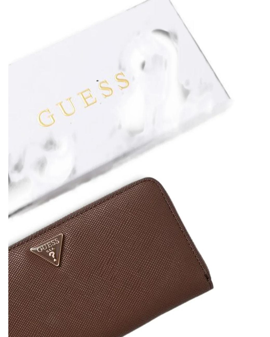 Guess Brown Danielle Logo-Plaque Wristlet Wallet