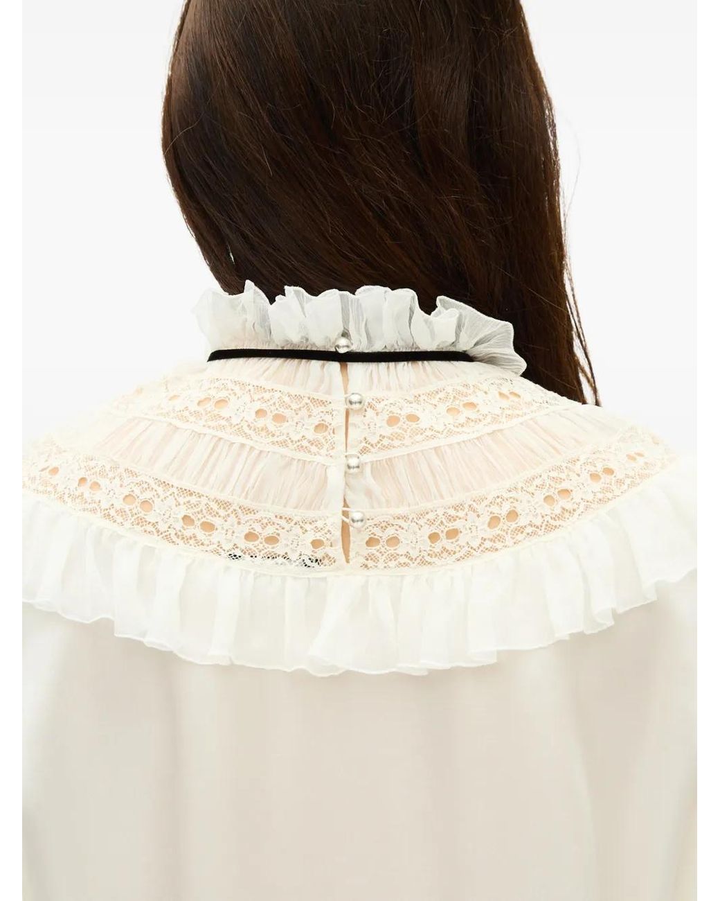 Ann Demeulemeester White Lace-Trim Ruffled Mini Dress