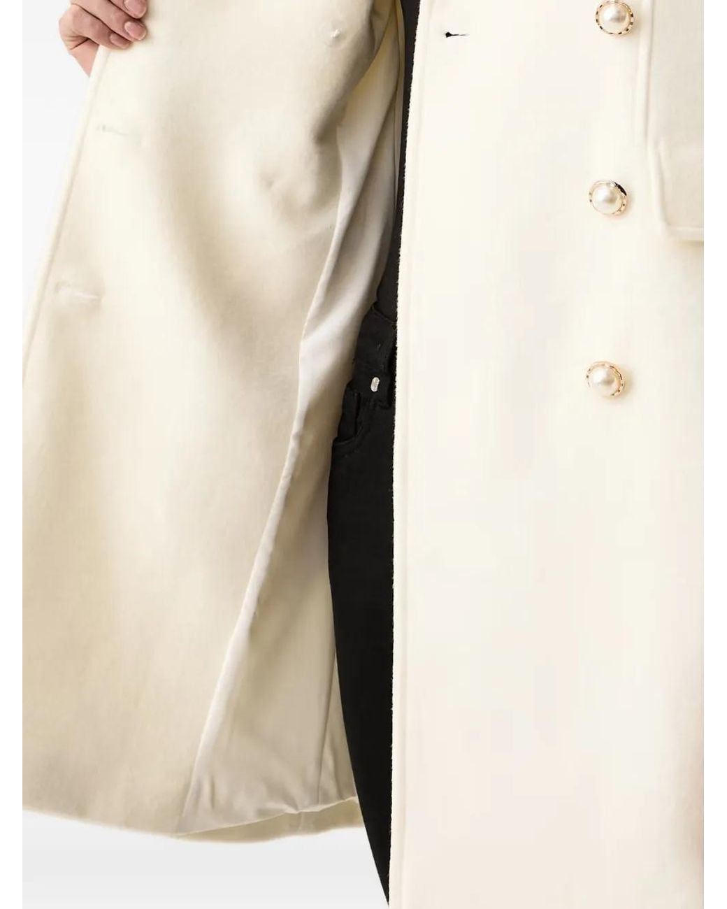 Silvian Heach Natural Double-Breasted Faux-Pearl Coat