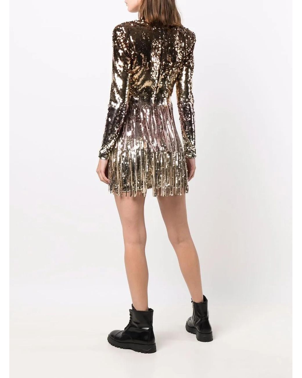 Philipp Plein Black Degradé Fringe V-Neck Dress