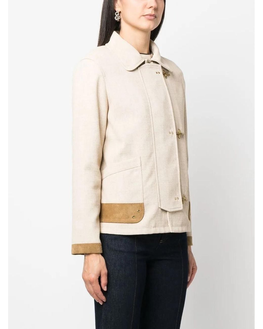 Fay Natural Contrasting-Trim Fitted Jacket