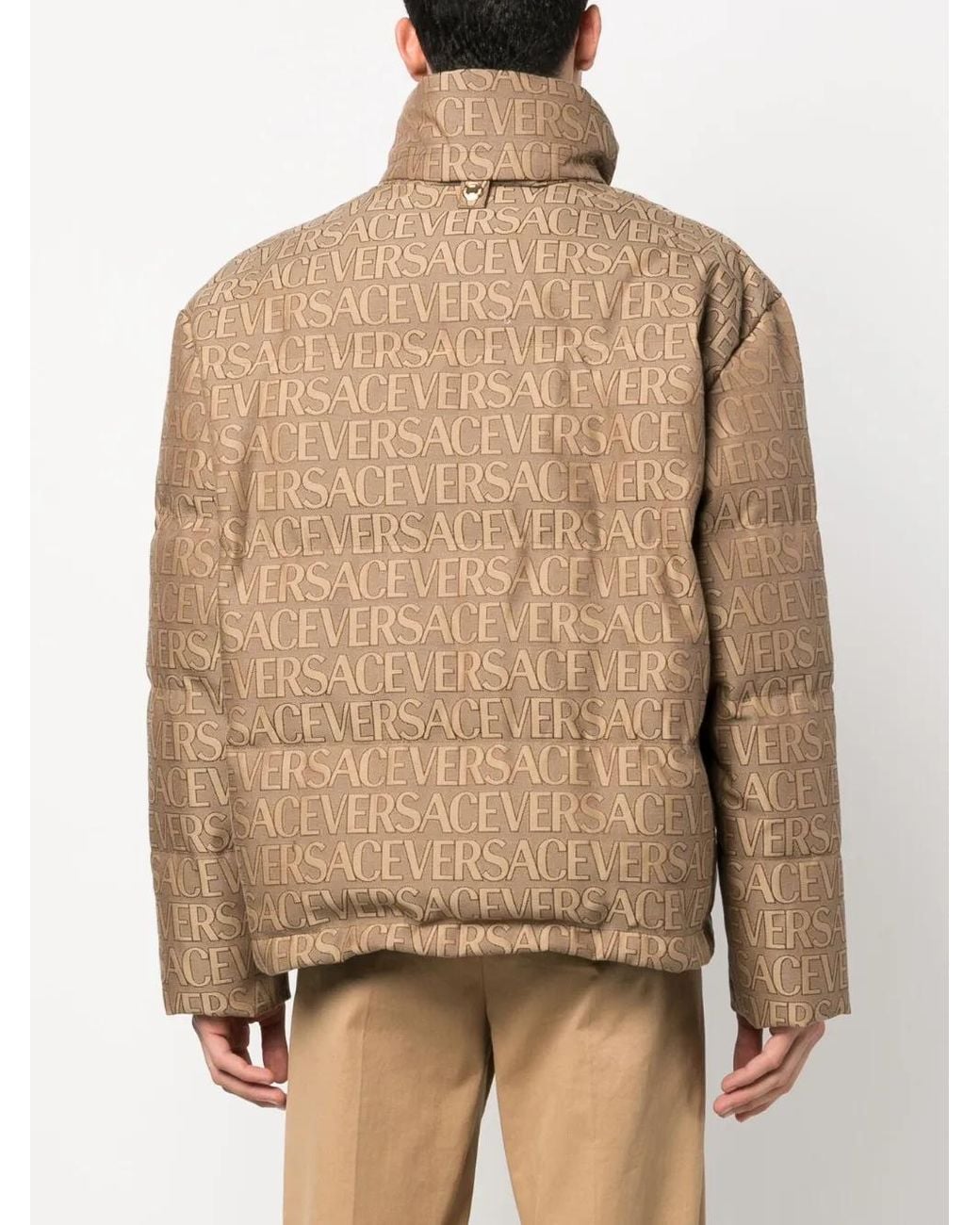 Versace Natural Jacquard Logo Pattern Down Jacket for men