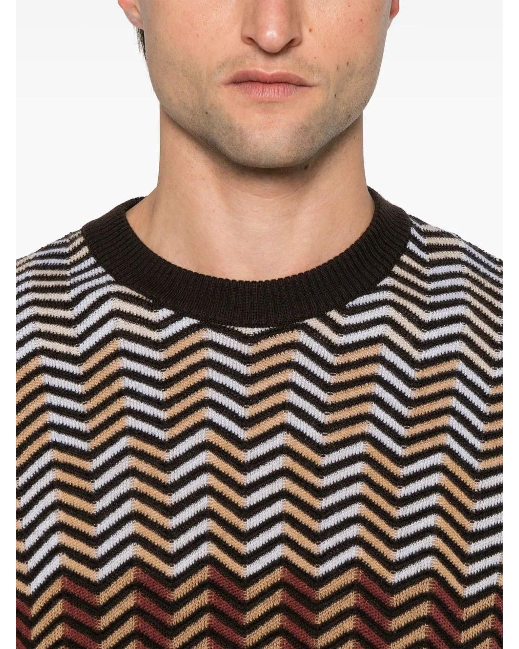 Missoni Brown Zigzag Virgin Wool Sweater for men