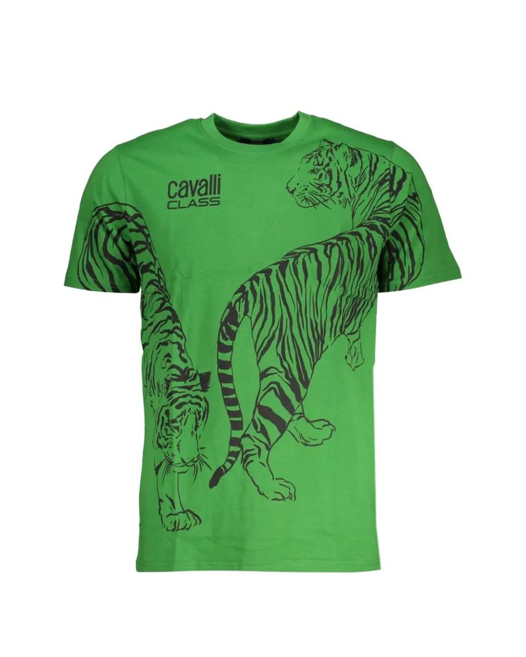 Roberto Cavalli Green Tiger-Print T-Shirt for men