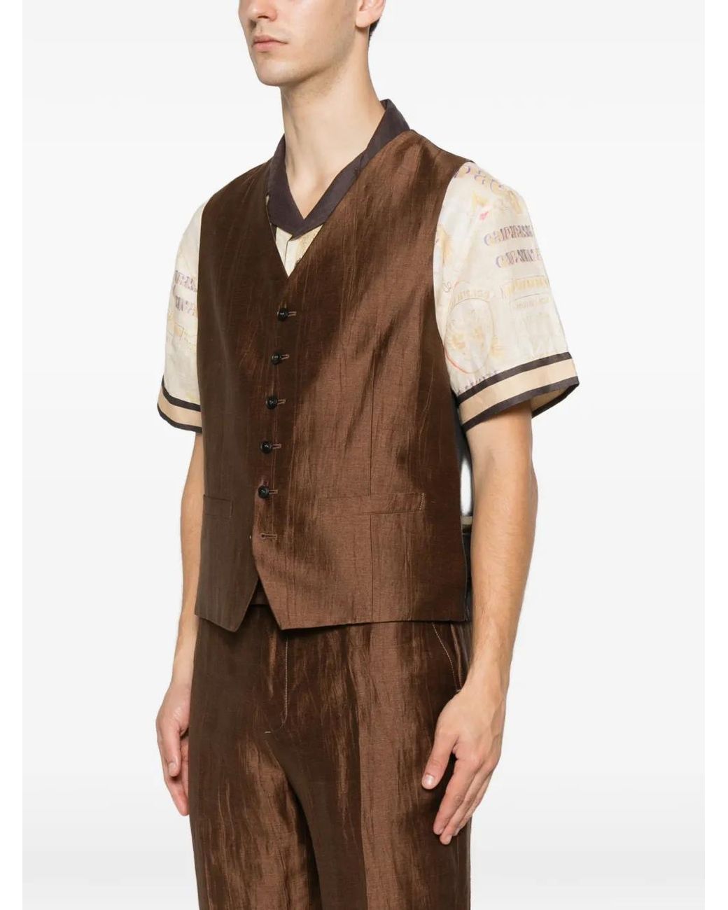 John Varvatos Brown Buttoned Waistcoat for men