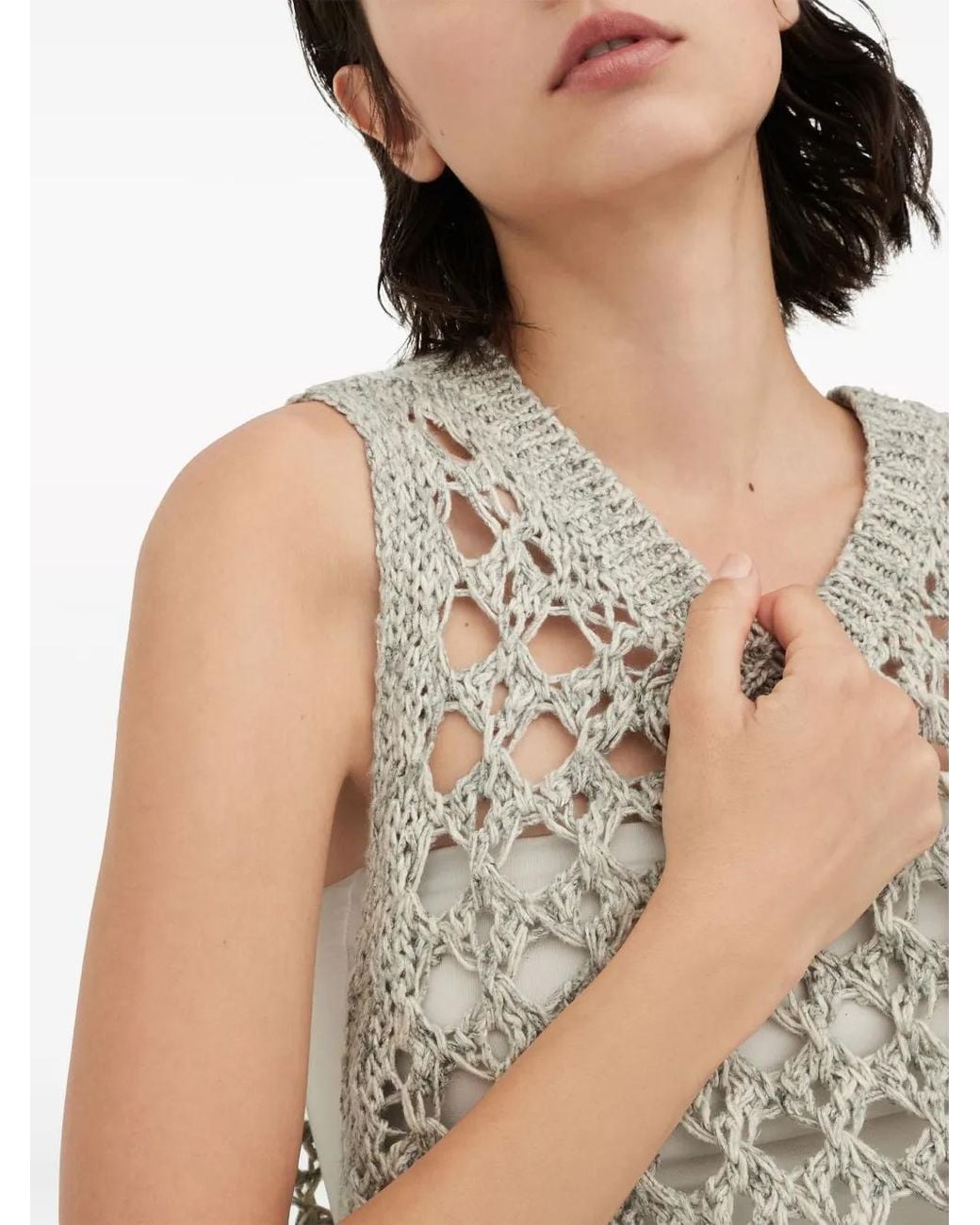 Brunello Cucinelli Gray Open-Knit Sleeveless Vest