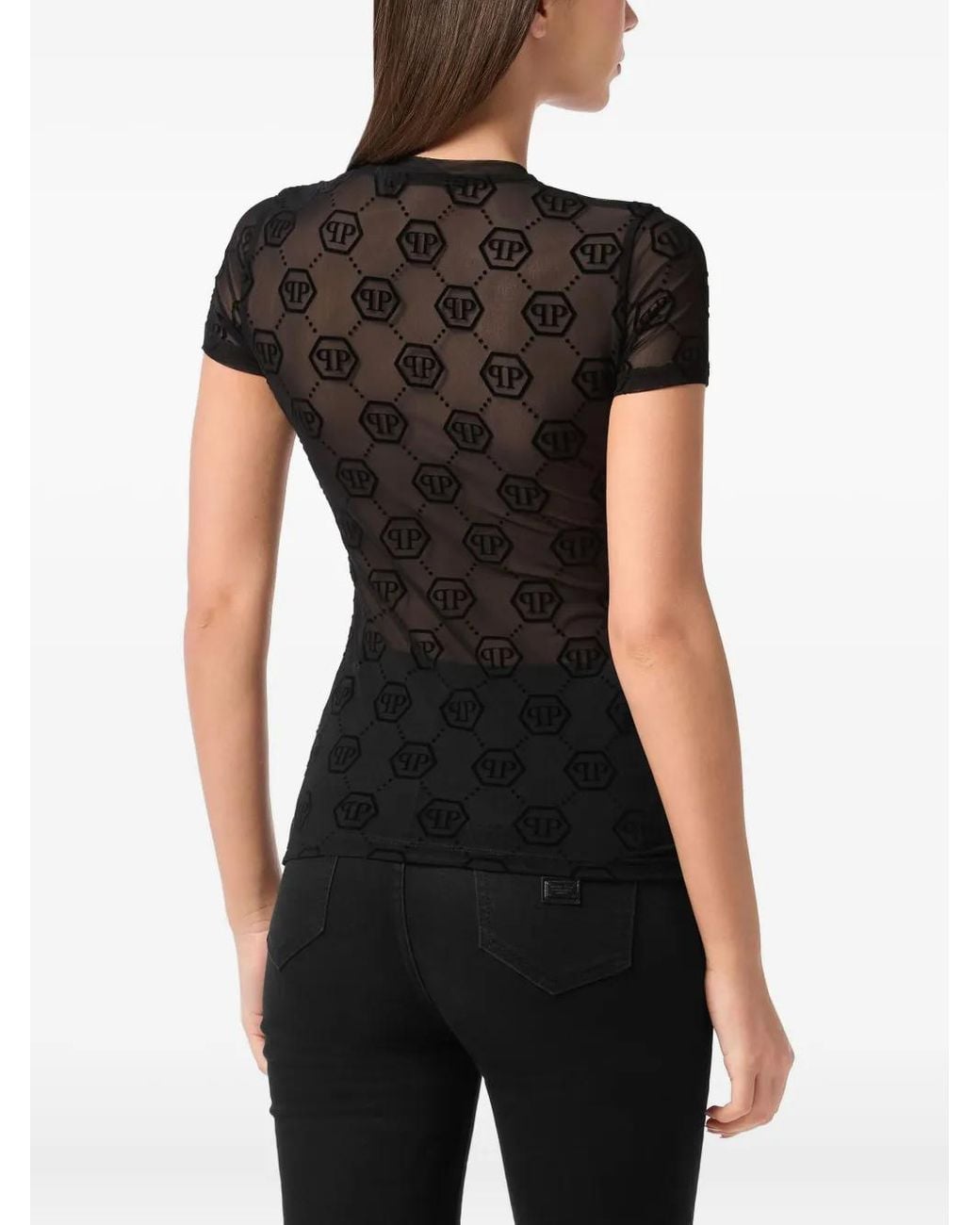 Philipp Plein Black Monogram Tulle T-Shirt