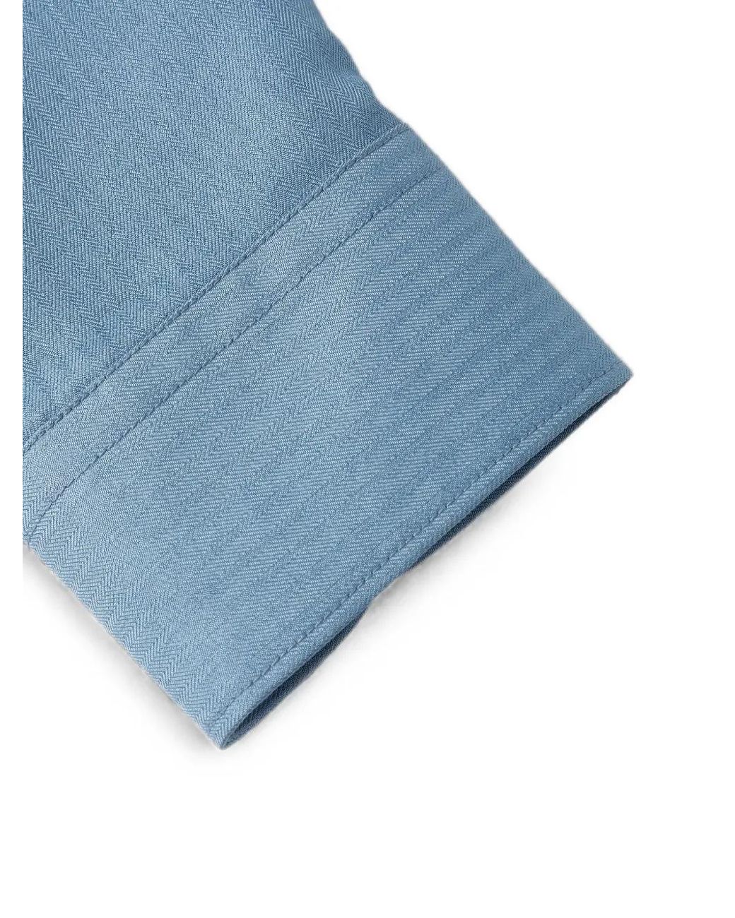 Shanghai Tang Blue Herringbone-Weave Silk Shirt for men