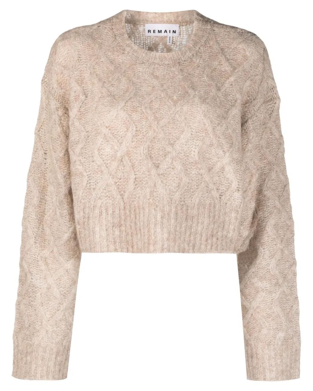 Remain Natural Cable-Knit Cropped Wool Blend Jumper