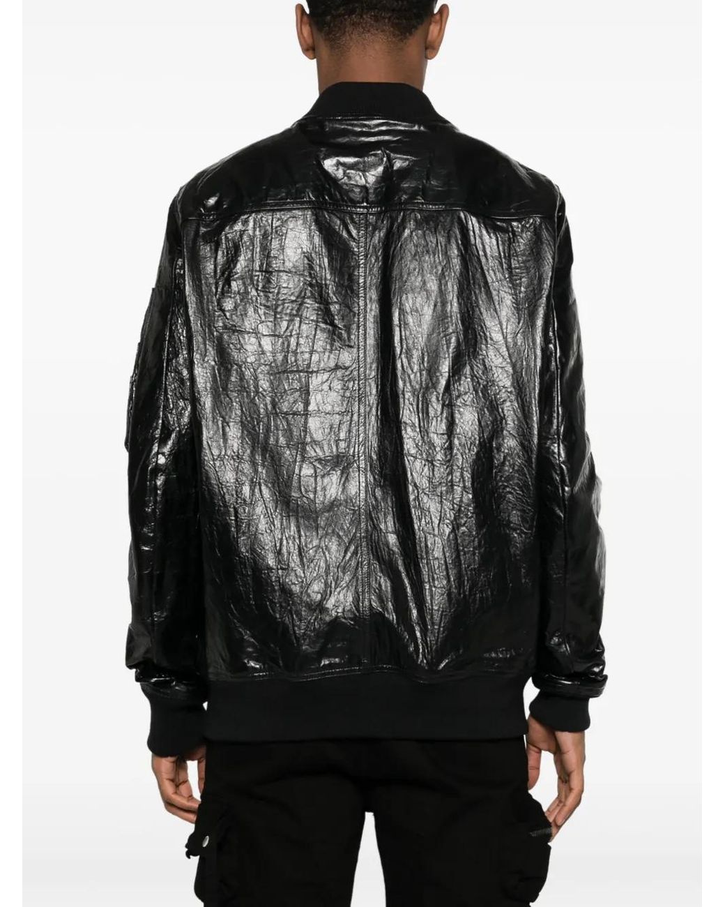 Rick Owens Black Leather Bomber Jacket for men