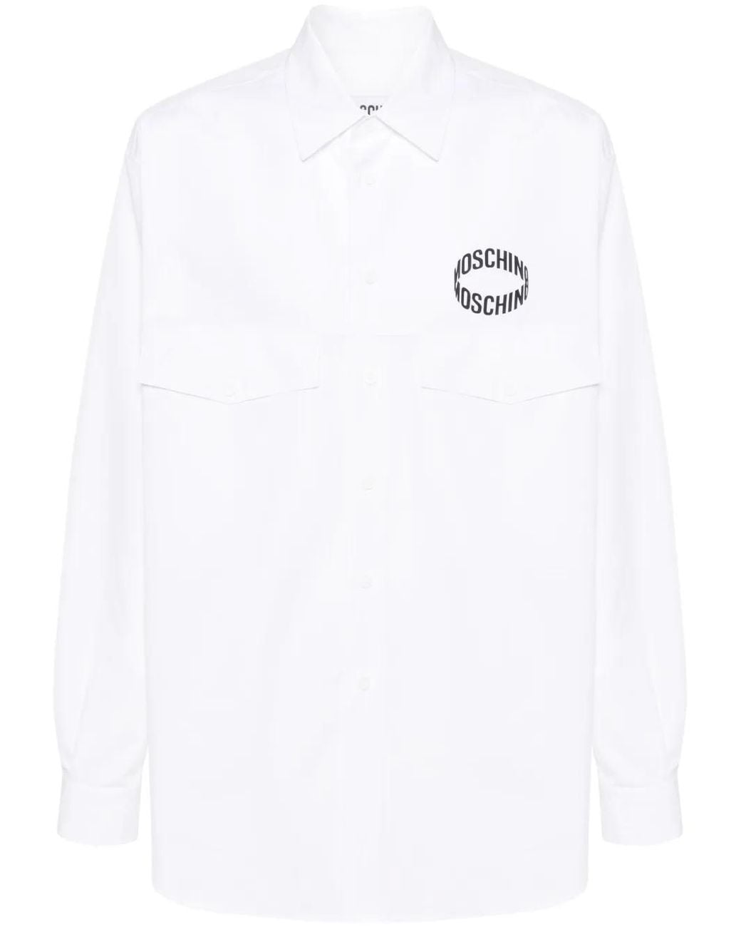 Moschino White Logo-Print Cotton Shirt for men