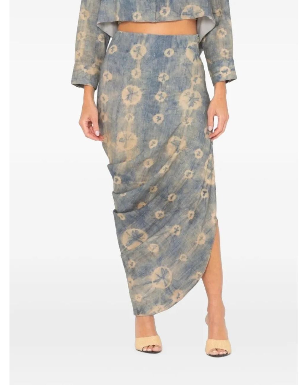 JBQ Gray Noor Shibori-Print Asymmetrical Skirt
