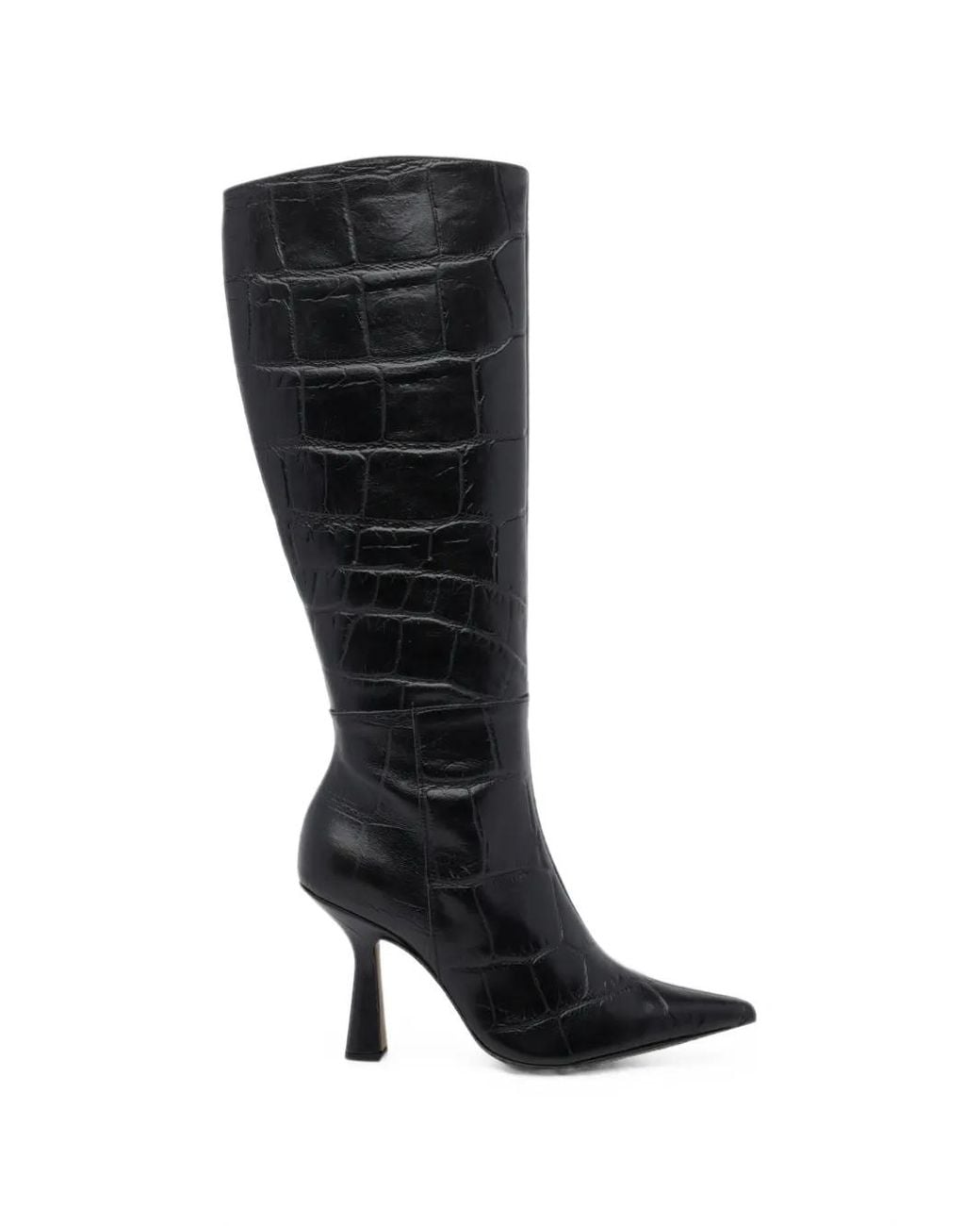 Angel Alarcon Black Croc-Effect Knee-High Boots