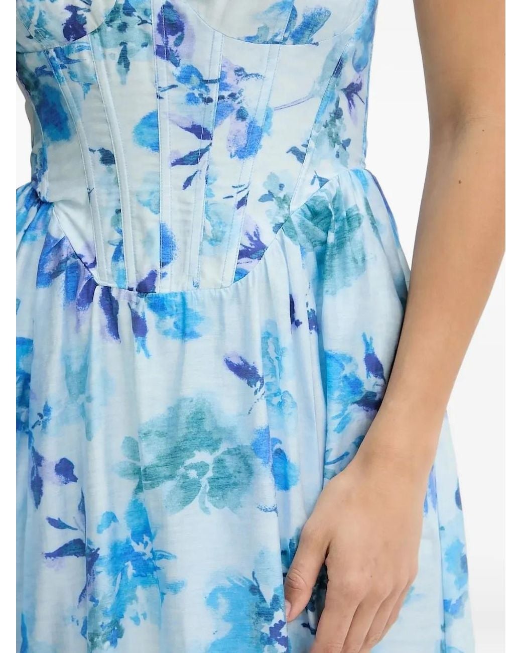 Bardot Blue Floral Corset Midi Dress
