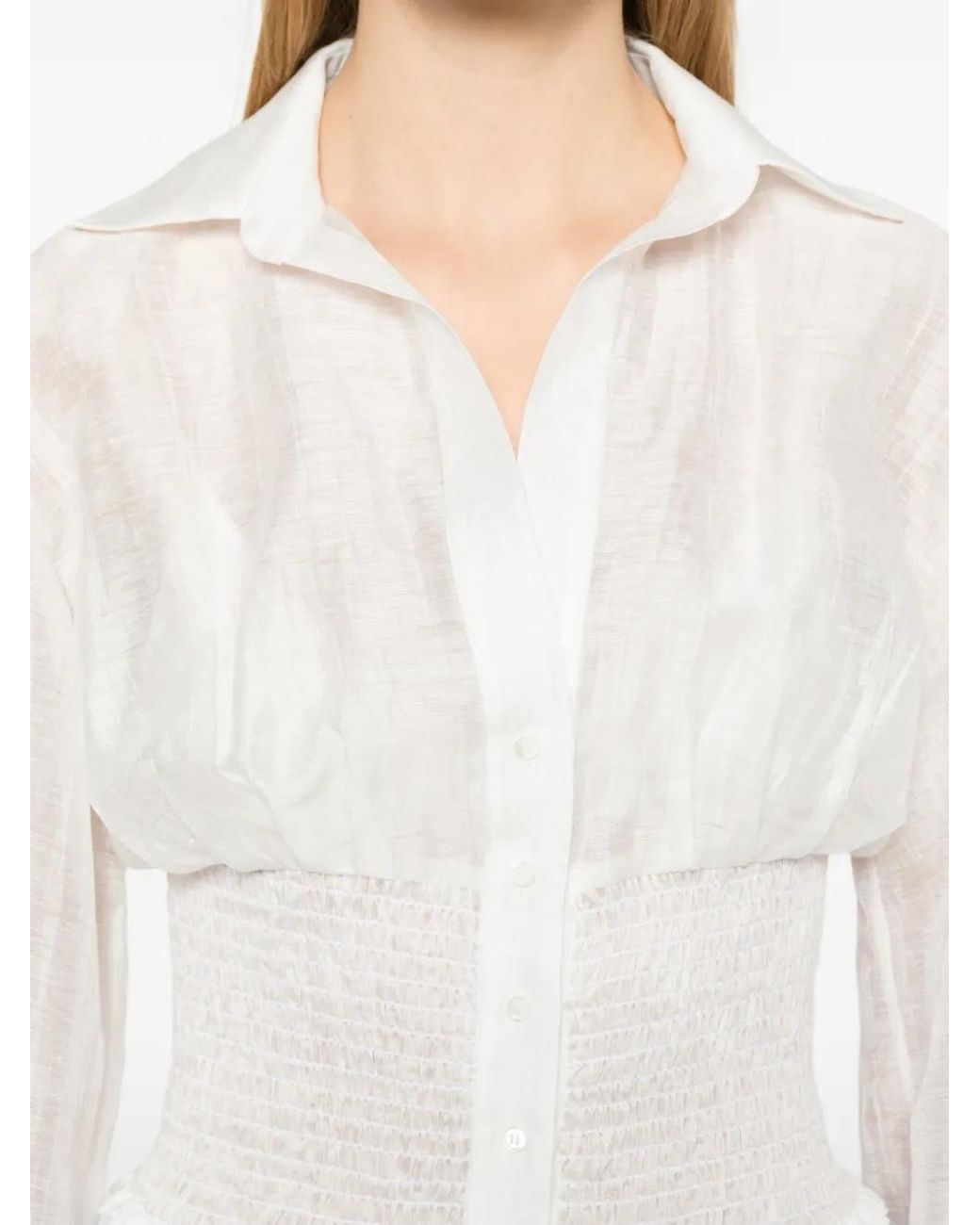 Sandro White Smocked Linen Shirt