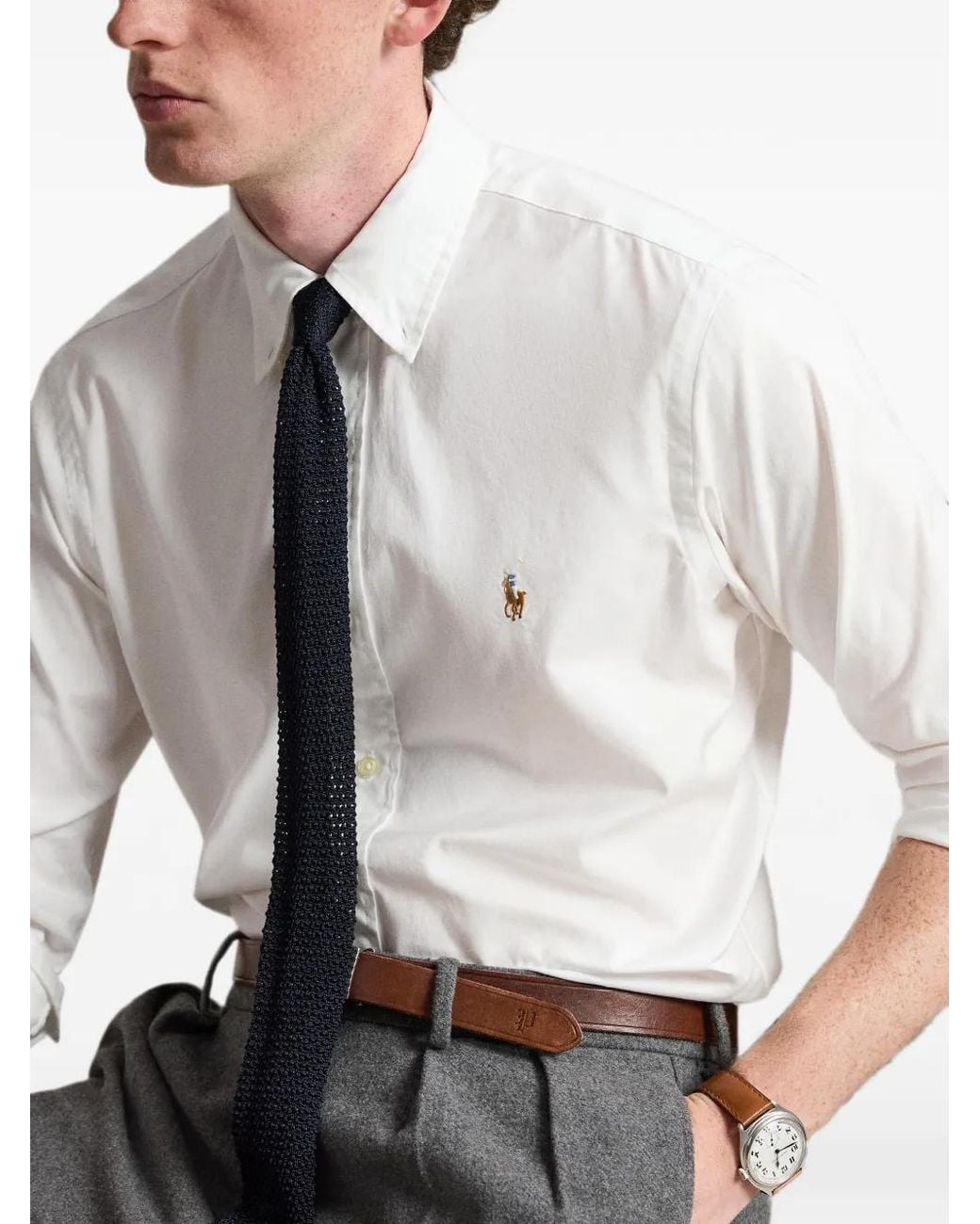 Polo Ralph Lauren White Pony-Embroidered Stretch-Oxford Shirt for men