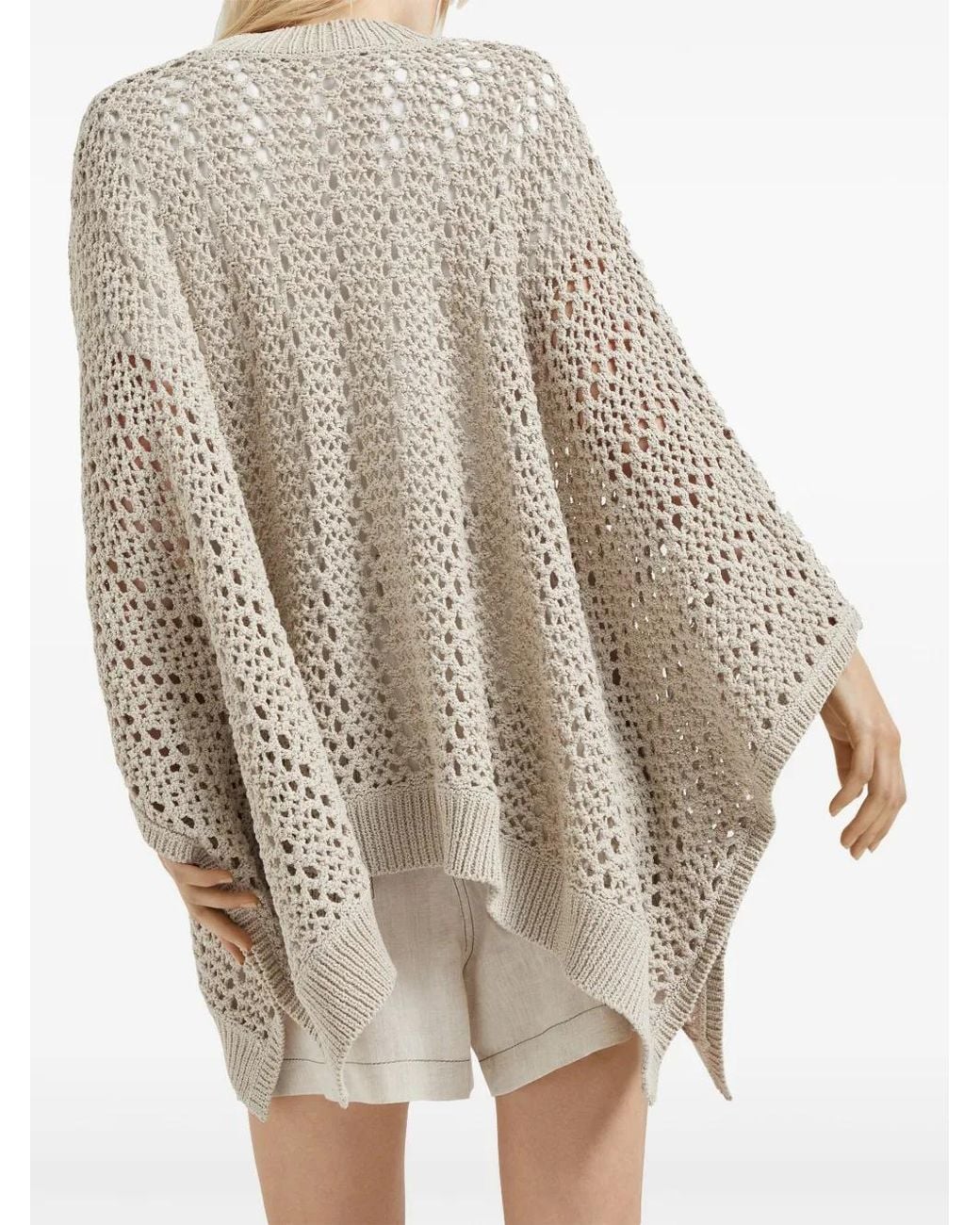 Brunello Cucinelli Natural V-Neck Open-Knit Cardigan