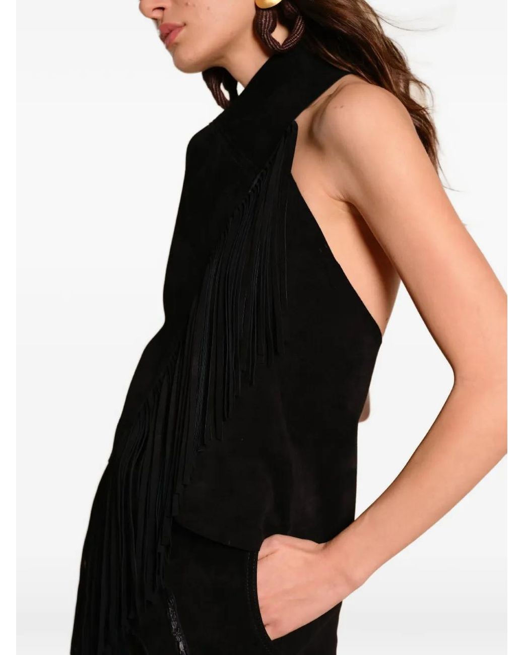 Johanna Ortiz Black Sonora Fringed Halterneck Top