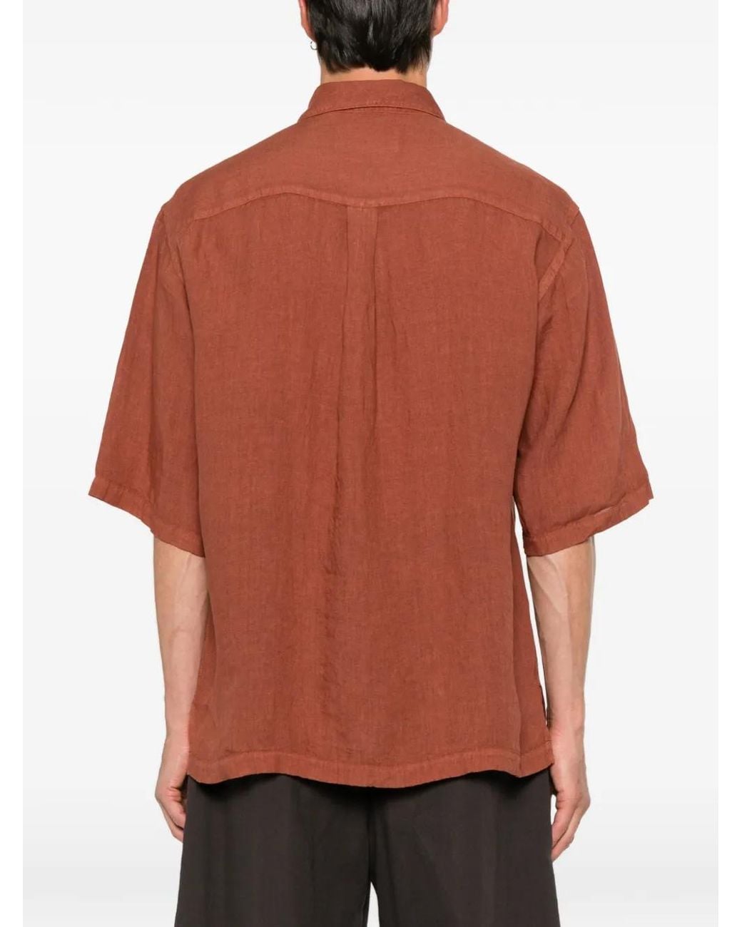 INLINUM Red Frayed-Edge Chest-Pocket Shirt for men