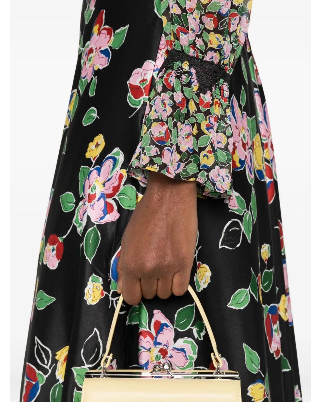Rixo White Lace-Detail Floral-Print Maxi Dress