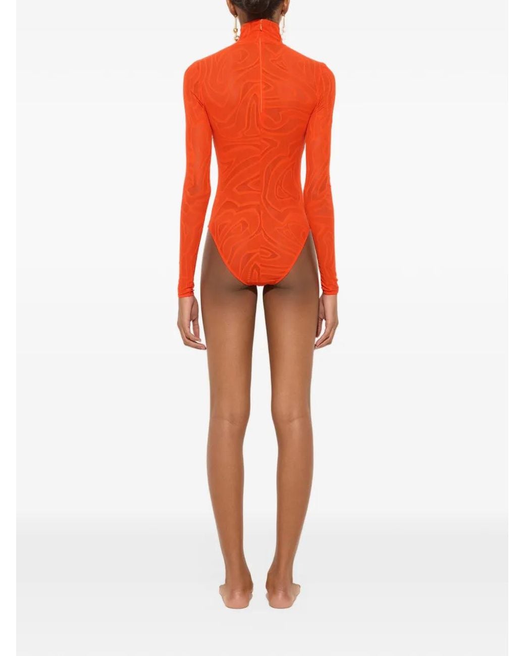 Emilio Pucci Orange High-Neck Jacquard Tulle Bodysuit