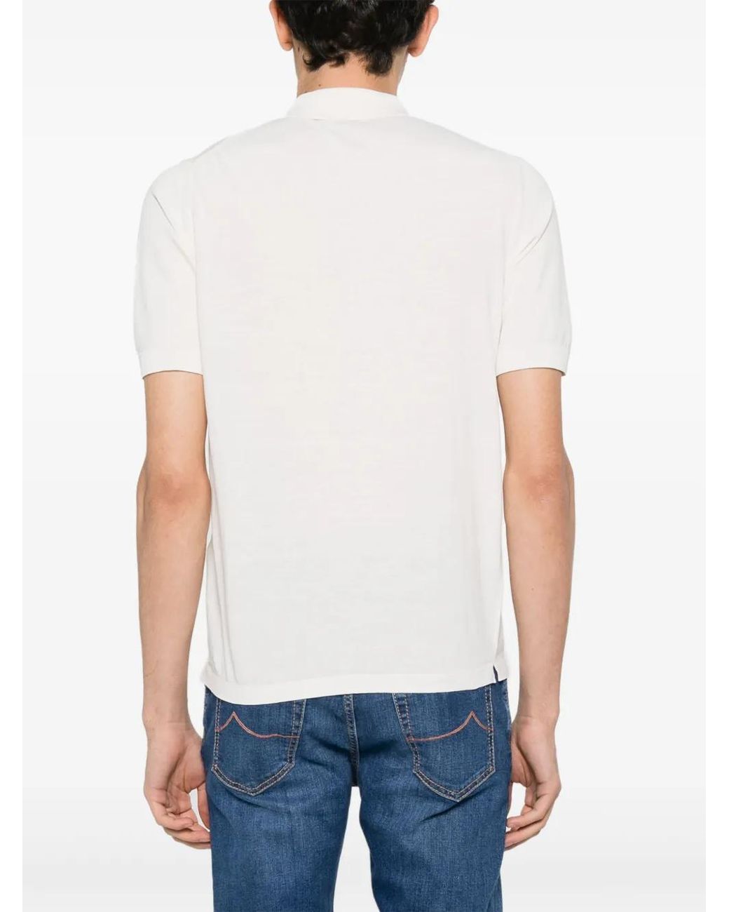 Eleventy White Fine-Ribbed Cotton Polo Shirt for men