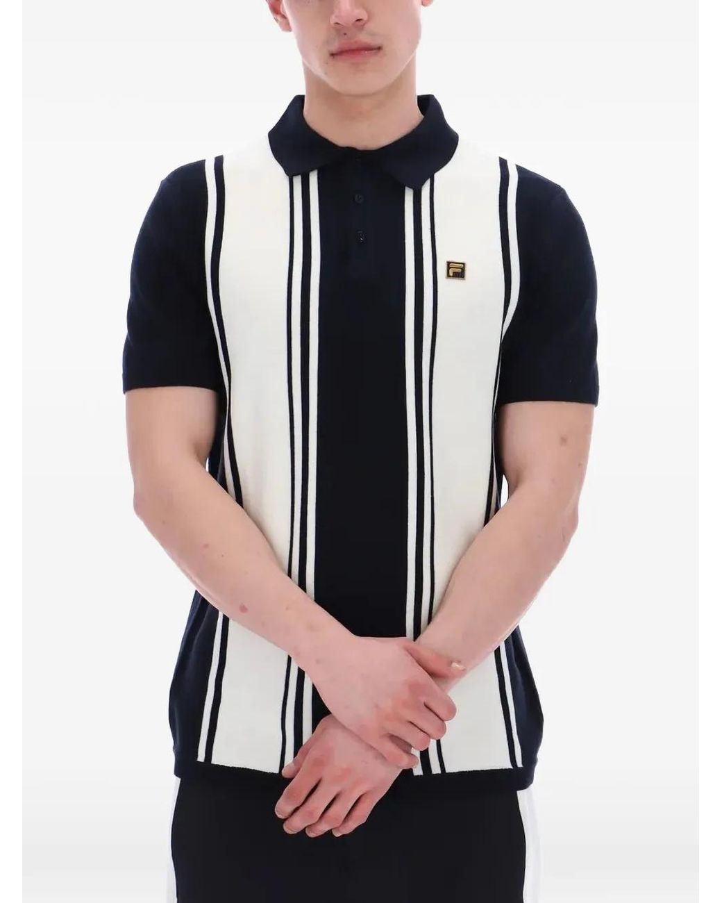 Fila Black Buddy Bowling Vertical-Stripe Polo Shirt for men