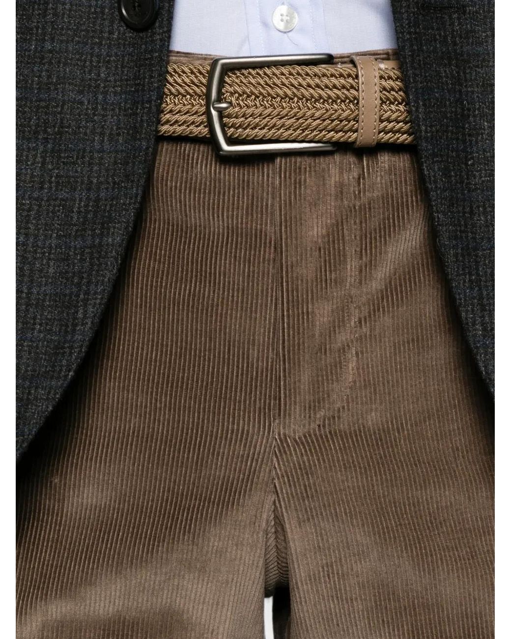 PT Torino Gray Corduroy-Texture Turned-Up Trousers for men