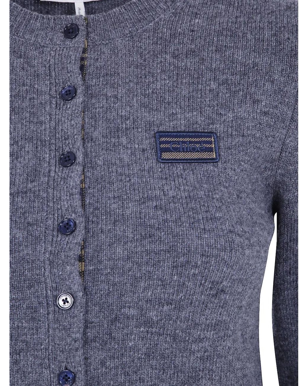 Chloé Blue Logo-Patch Button-Down Cardigan