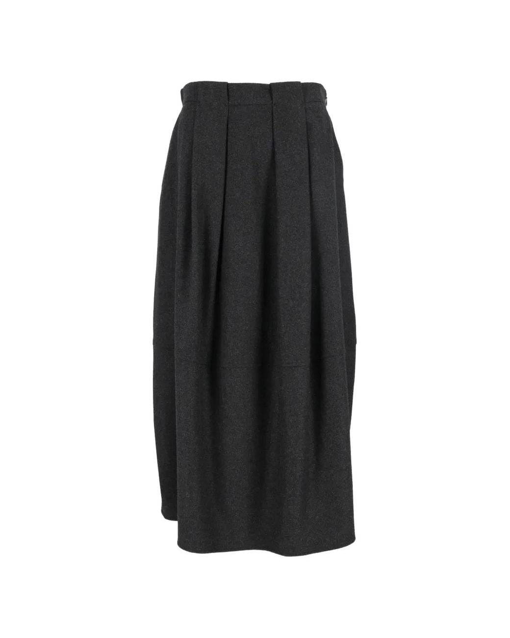 Antonelli Black Pleated Wool-Blend Midi Skirt
